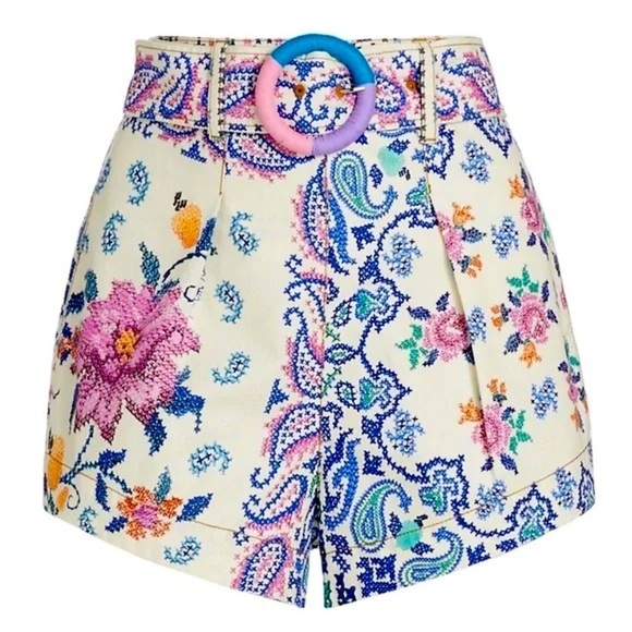 FARM Rio Pants - NWOT Farm Rio Romantic Bandanas Belted High Waisy Shorts Size XL